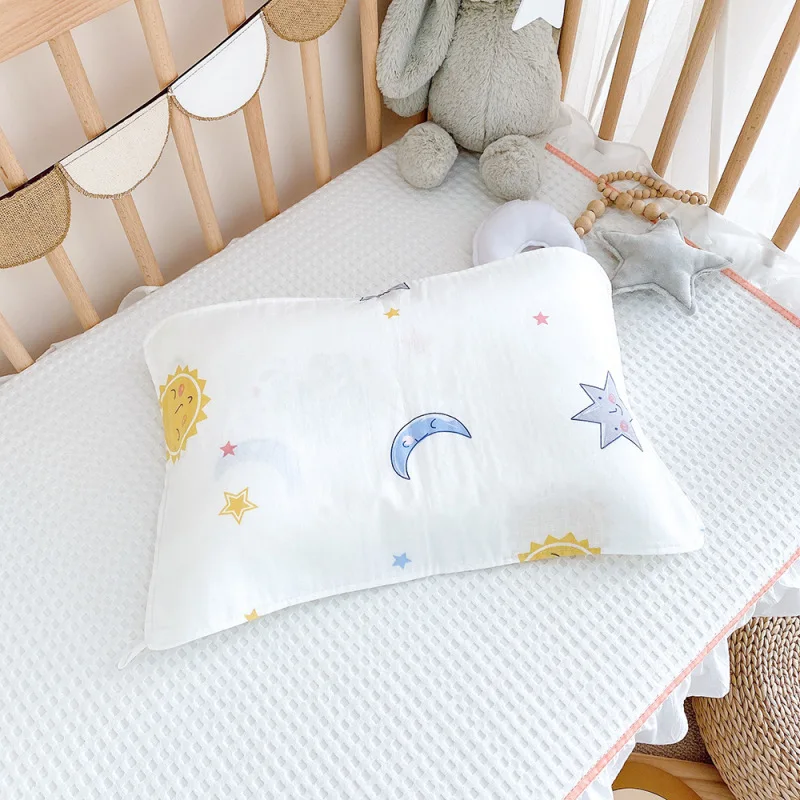 Newborn Pillow Towel Pure Cotton Soft Skin Breathable Baby Sleep Anti-vomiting Pillow Protective Pad Cartoon Crib Bedding