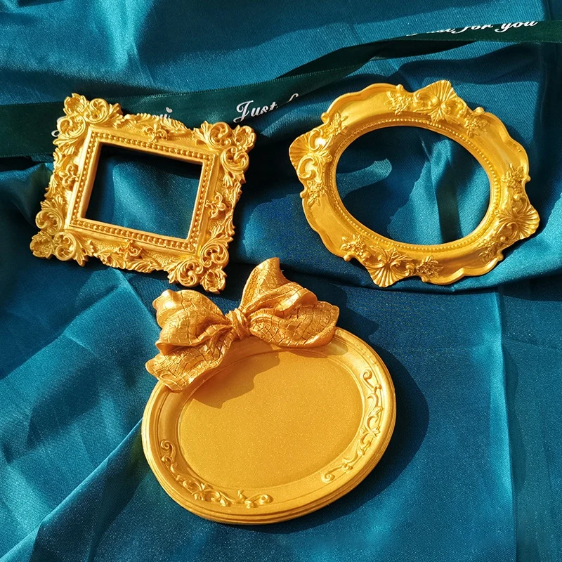 Retro Photo Frame European Picture Frame Gold Silver Picture Frame Photo Props Cosmetics Jewelry Display Frame Living Room Decor