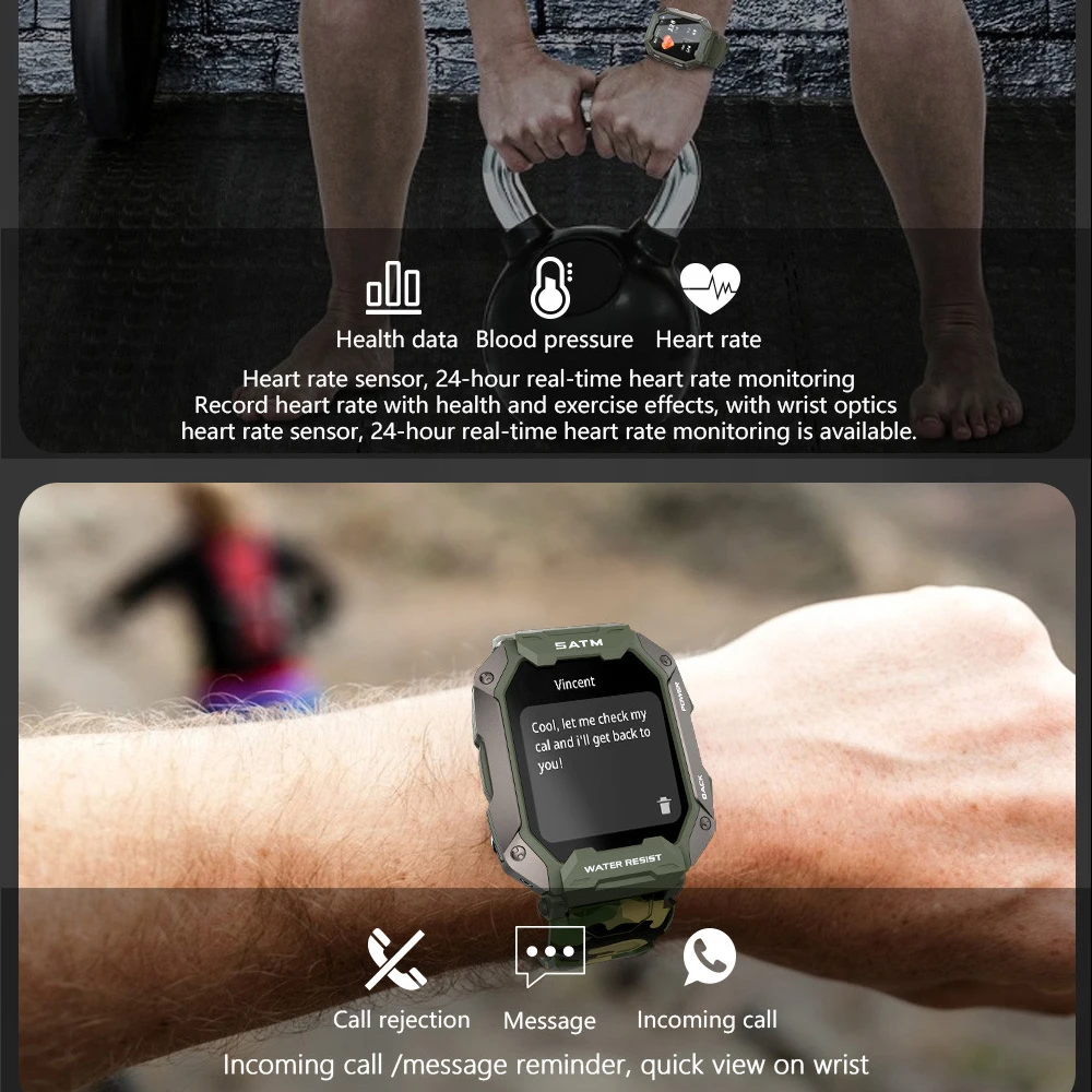 Outdoor Sports Compass Men 1.81" Screen Blue Tooth Call Smartwatch 1ATM Waterproof Smart Watches 128M Memory Heart Rate Health