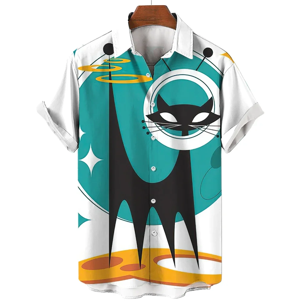 

Cartoon Men's Shirt 3D Egyptian Cat Men's Hawaiian Beach Loose Shirt Beach Party Short Sleeve Top Quick Drying Shirt