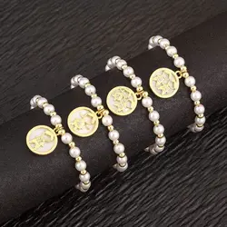 AIBEF Cute Boy and Girl Pearl Copper Bead Chain Bracelets For Women Girls Family Birthday Adjustable Crystal Jewelry Gifts