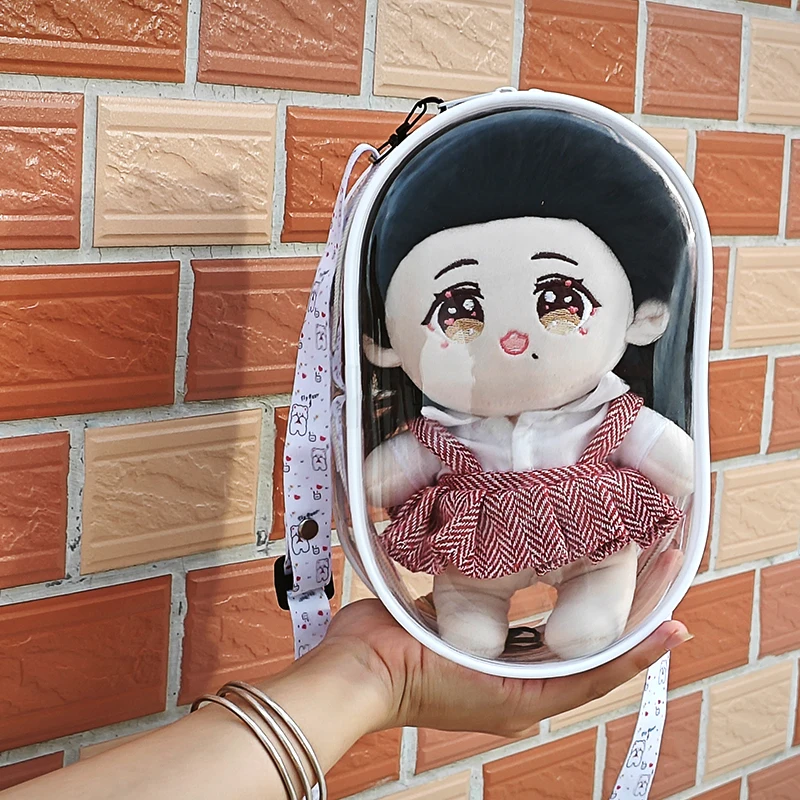 20CM przezroczysta torebka dla lalek przezroczysta pluszowa torba dla lalek w nowym stylu moda damska dziewczęca torby na ramię Crossbody dla Anime Cartoon Plushy