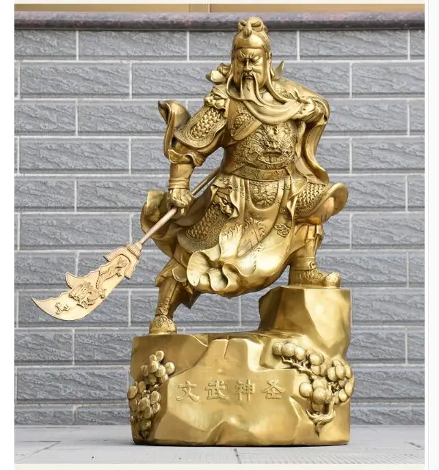 73CM large Huge-HOME SHOP hall lobby efficacious Talisman Money Drawing god of wealth GOLD Guan gong Guandi brass art sculpture