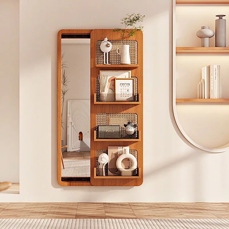 مرآة تخزين كاملة الجسم من الخشب الصلب، مرآة مكياج بسيطة، مرآة كاملة الطول لغرفة النوم الاسكندنافية، متعددة الوظائف، جدار إبداعي مخفي