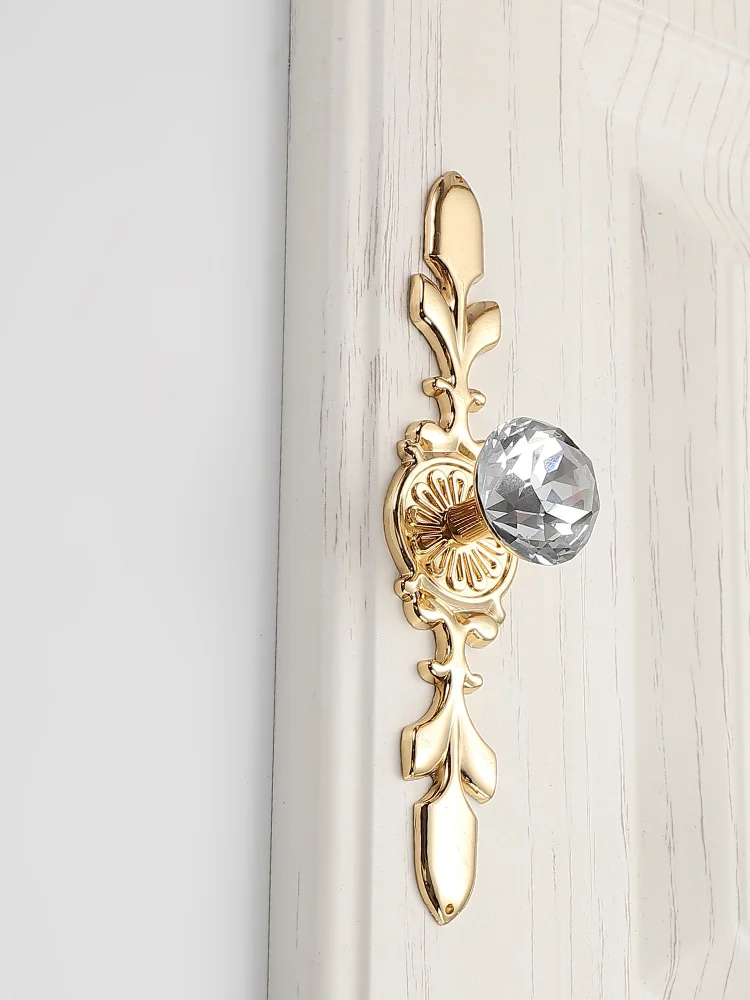 Transparent Crystal Glass Cabinet Handles Gold Drawer Knobs with Backplate Modern Wardrobe Pulls Zinc Alloy Furniture Handles
