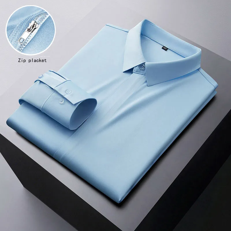 

New spring and autumn models Men's long-sleeved shirt Men's high elastic casual zipper solid color shirt Plus size 8xL 10xL
