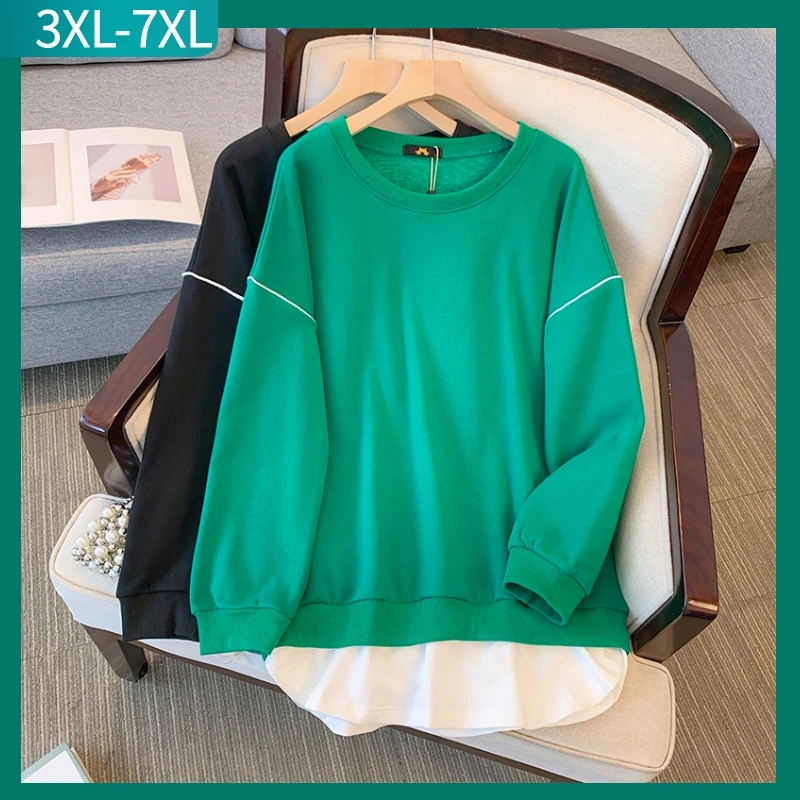 

New 2024 Ladies Autumn Winter Plus Size Tops For Women Large Long Sleeve Green Sweatshirt 3XL 4XL 5XL 6XL 7XL