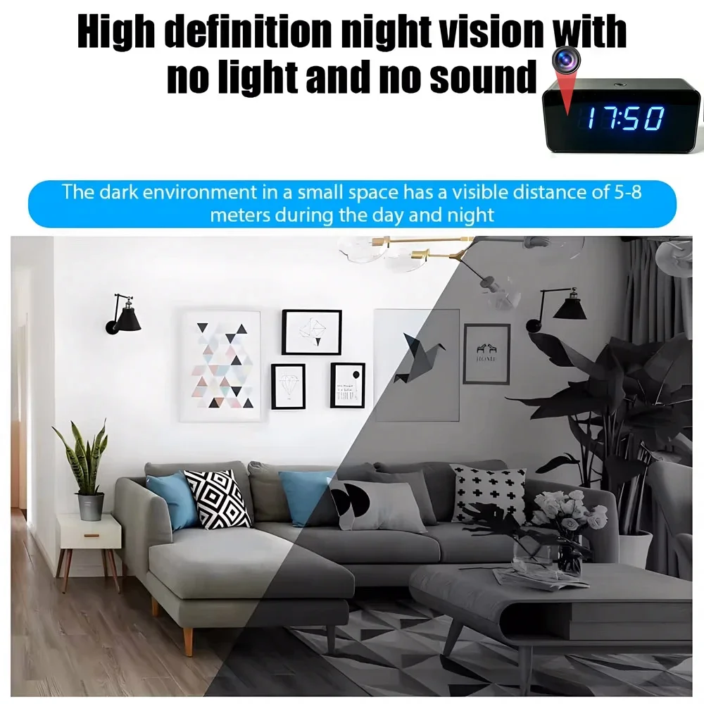 4K HD WiFi mini Clock Camera, Supports Remote Viewing, Motion Detection, 12 Infrared Night Vision Lights, Home mini 4K Camera view 6