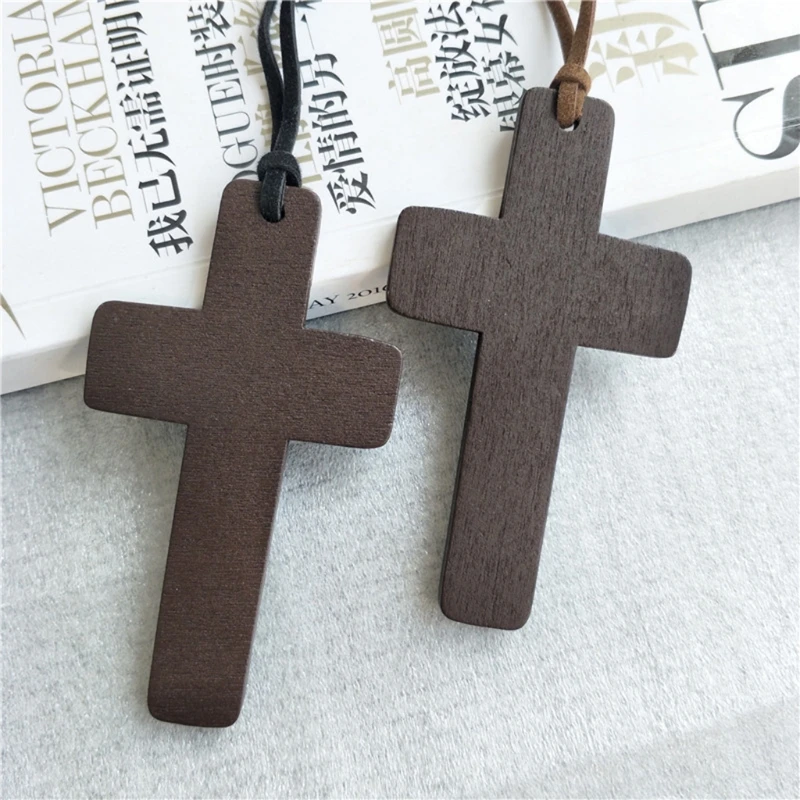 Natural  for Cross Pendant Necklace Handmade Wooden Crosses Crucifix Jesus Christ Necklace Pendant Ornaments Women