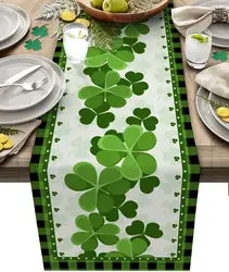 St. Patricks Shamrock Linen Table Runner Holiday Party Decor Farmhouse Kitchen Dining Table Runner St. Patricks Decorations