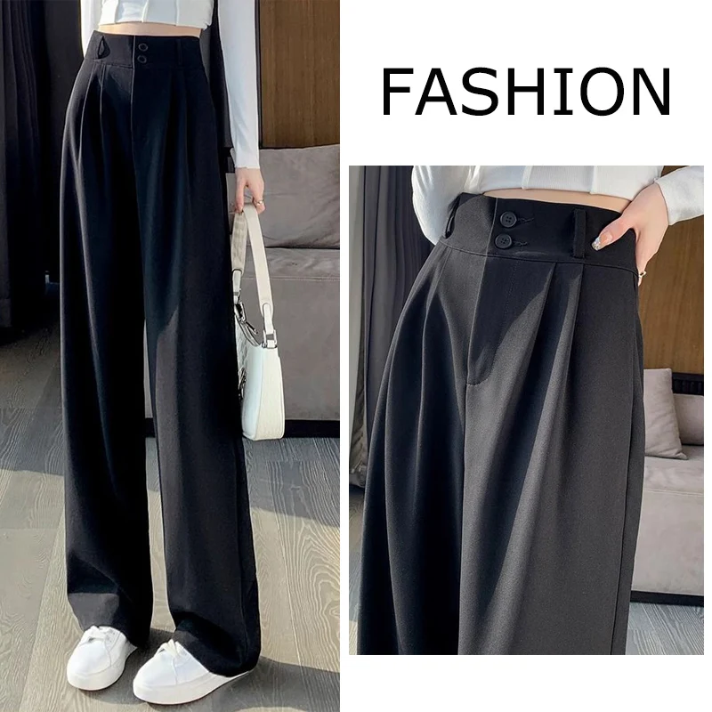 Dame Komfortable Hohe Taille Anzug Hosen Mädchen Klassische Feste Breite Bein Hosen Frauen Koreanische Lose Fit Täglichen Hosen