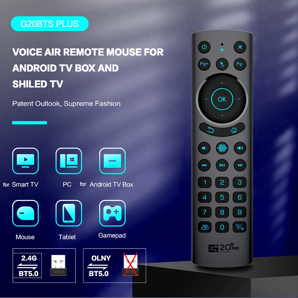 G20 BTS Plus Smart Voice Remote Control 2.4G Wireless retroilluminato BT5.0 Air Mouse giroscopio apprendimento IR per Android TV Box G20S PRO