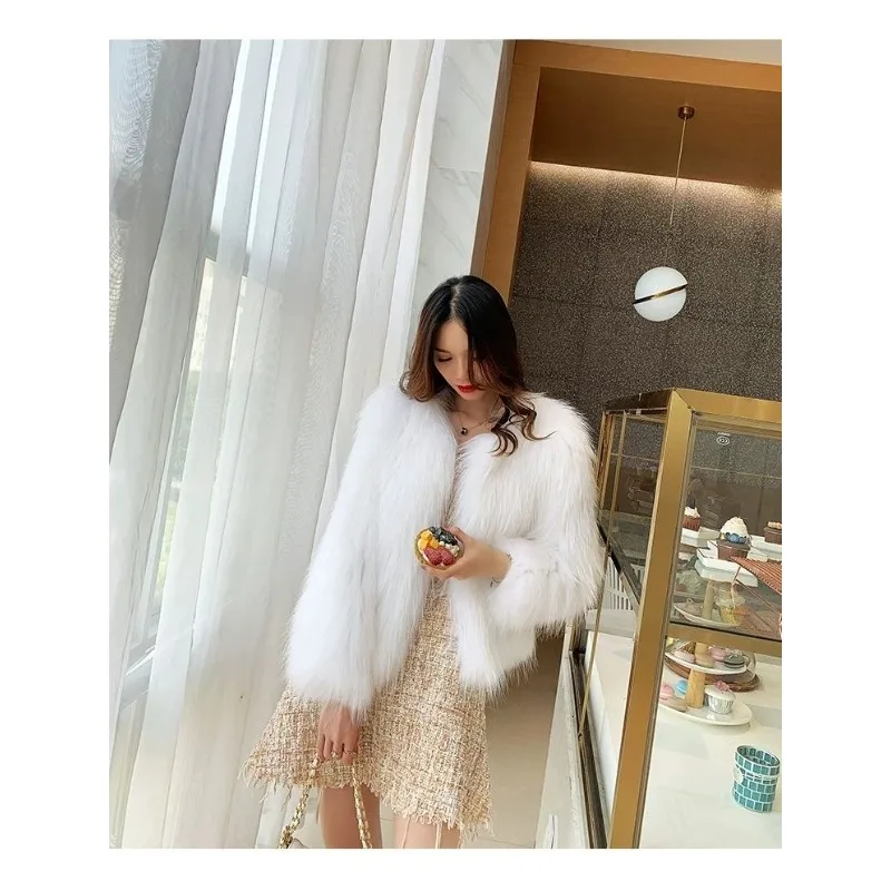 Nowy damski płaszcz futrzany, zimowy płaszcz ze sztucznego futra norek, damski ocieplany bawełną, pogrubiony futrem z lisa, młodzieżowy, krótki, wyszczuplający szal, odzież wierzchnia