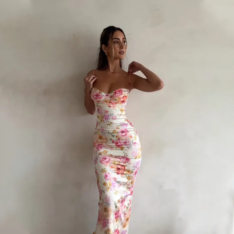 Women\'s Clothing Summer Fashion New Fashion Printed Slim Sexy Backless Sling Dress