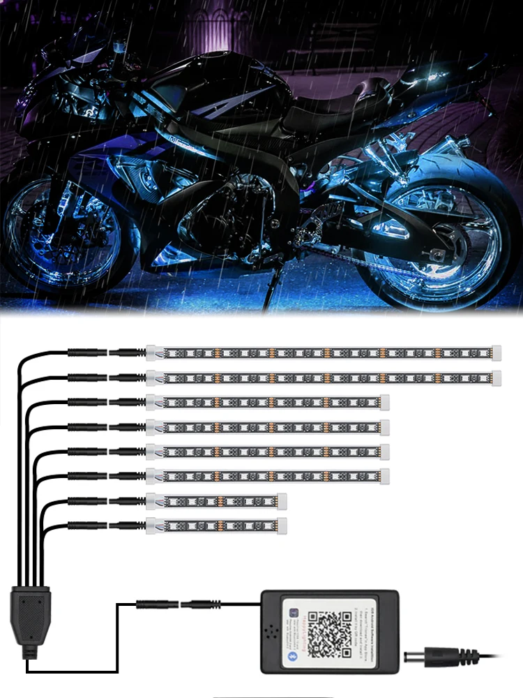 LED Car Motorcycle Decorative Ambient Lamp RGB Moto Atmosphere Light 5050 Chip Light Beads Waterproof APP Sound Control