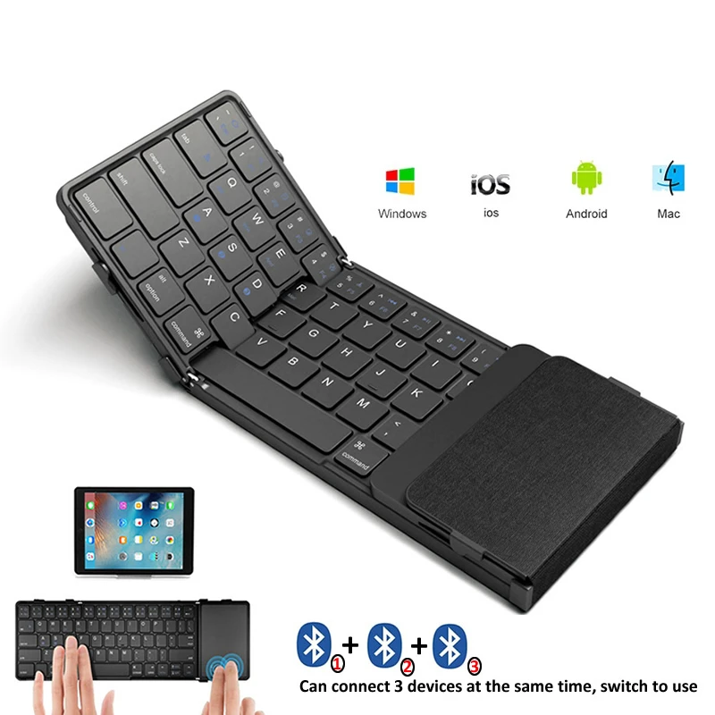 

Hebrew/Korea/Russia Wireless Folding Keyboard with Touchpad Mouse Rechargeable Foldable Bluetooth Keyboard for Tablet Ipad Phone