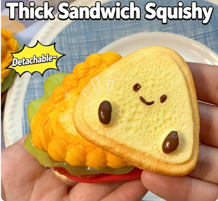 Super thick sandwich kneading music detachable simulation food decompression toy creative soft rubber venting kneading desktop d