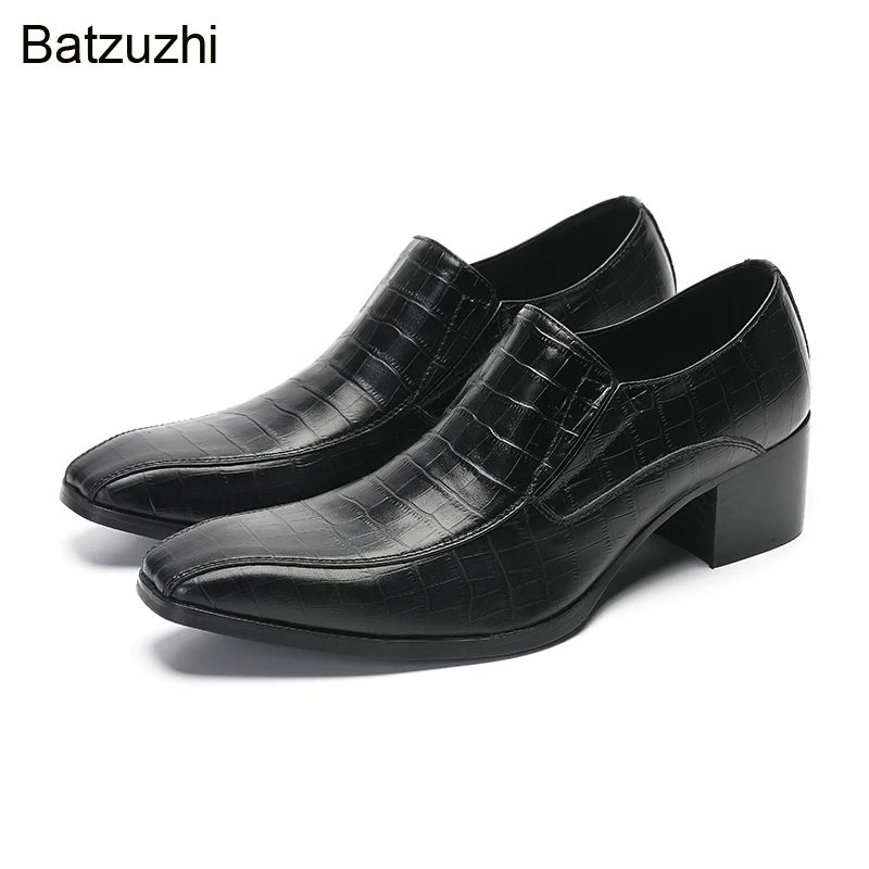 

Batzuzhi Handmade Formal Business Men's Shoes Black Genuine Leather Dress Shoes Men Slip On 5cm Heels Height, Big Sizes US6-13