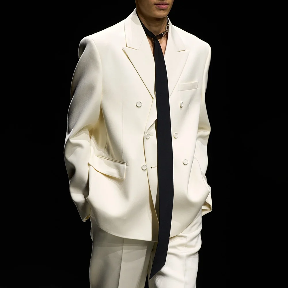 

2025 Custom Made Groom Tuxedo Double Breasted Men Suit Prom Wedding Party Men Suits Costume ( Jacket+Pants)