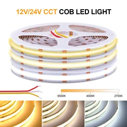 Światła pasek COB LED CCT 12V 24V z elastycznym ściemnianiem FOB taśma diodowa wstążka 2700K do 6500K wymienna oświetlenie liniowe RA90