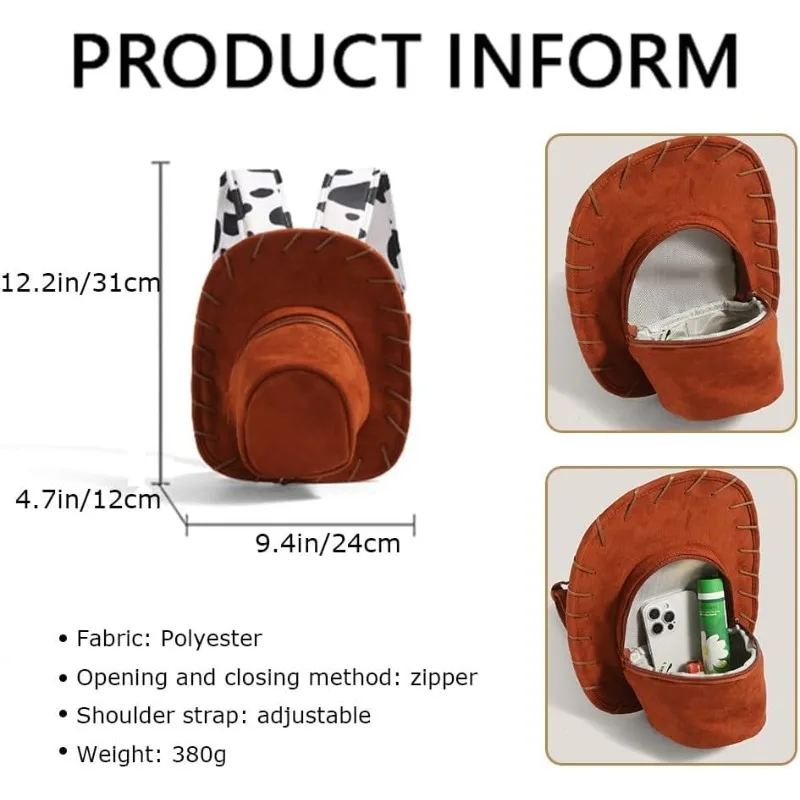 Cowboy Hat Backpack，Cosplay Toy Costume Backpacks with Adjustable Length Shoulder Strap,Bag for Birthday Party Gift(Brown)