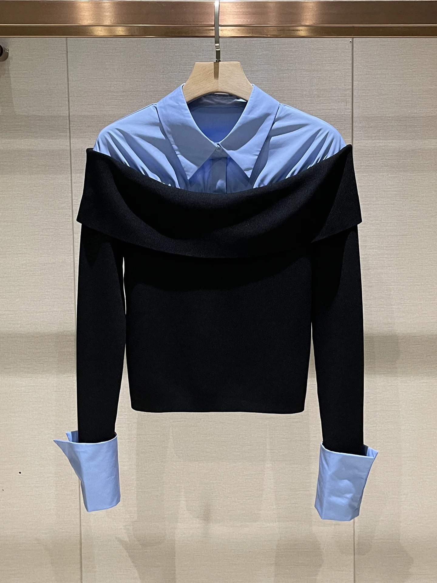 Único retalhos de malha irt design casual sle oulder barrado falso top feminino de duas peças para outono e inverno amigo da pele...