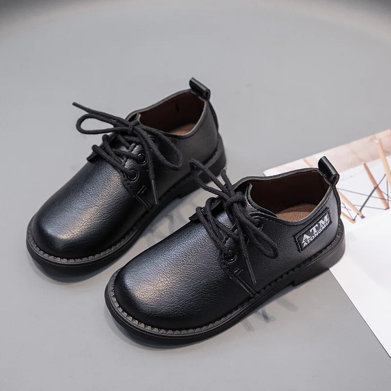 Kids Leather Shoe Four Seasons Versatile Black Shoes for Boys School Causal Fashion Children Formal Uniform Flat Shoes Non-slip