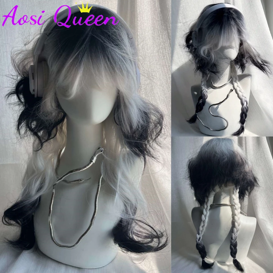 

AS Long Wave Black And White Ombre Jellyfish Head Cosplay Wigs Heat Resistant Synthetic Wigs Lolita Wigs For Women Halloween