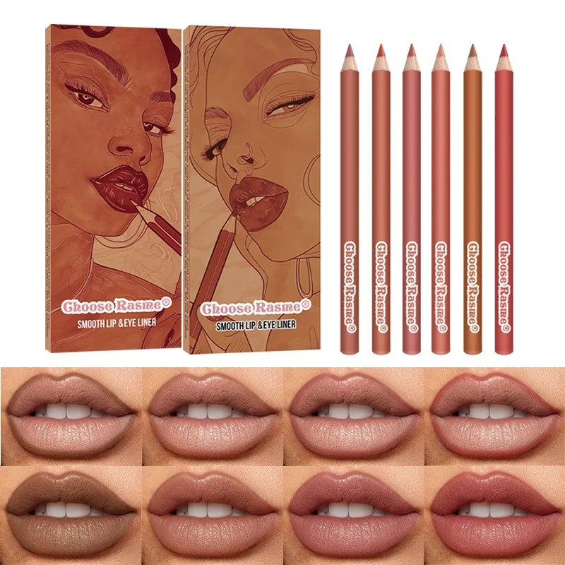 6 stks/set Naakt Matte Lip Liner Pen Waterdicht en Zweetbestendig Niet gemakkelijk te vervagen non-stick Cup Lippenstift Potlood Lip Make-up Cosmetica