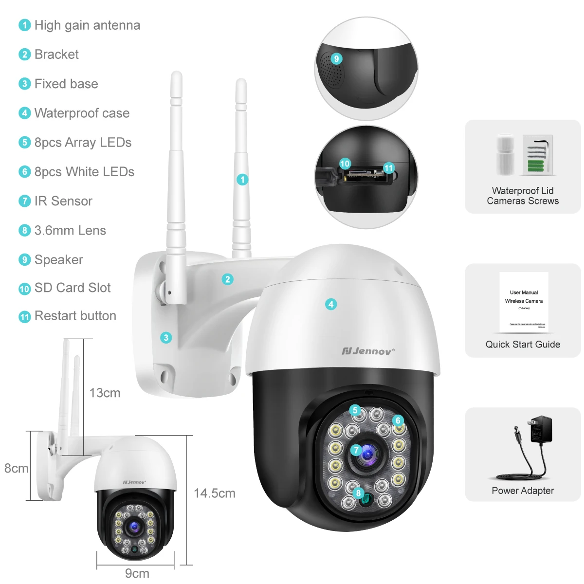 1080P PTZ Wireless Surveillance Security Camera Outdoor Home IP CCTV HD Two Way Audio Wifi Monitor Auto Tracking Color Night