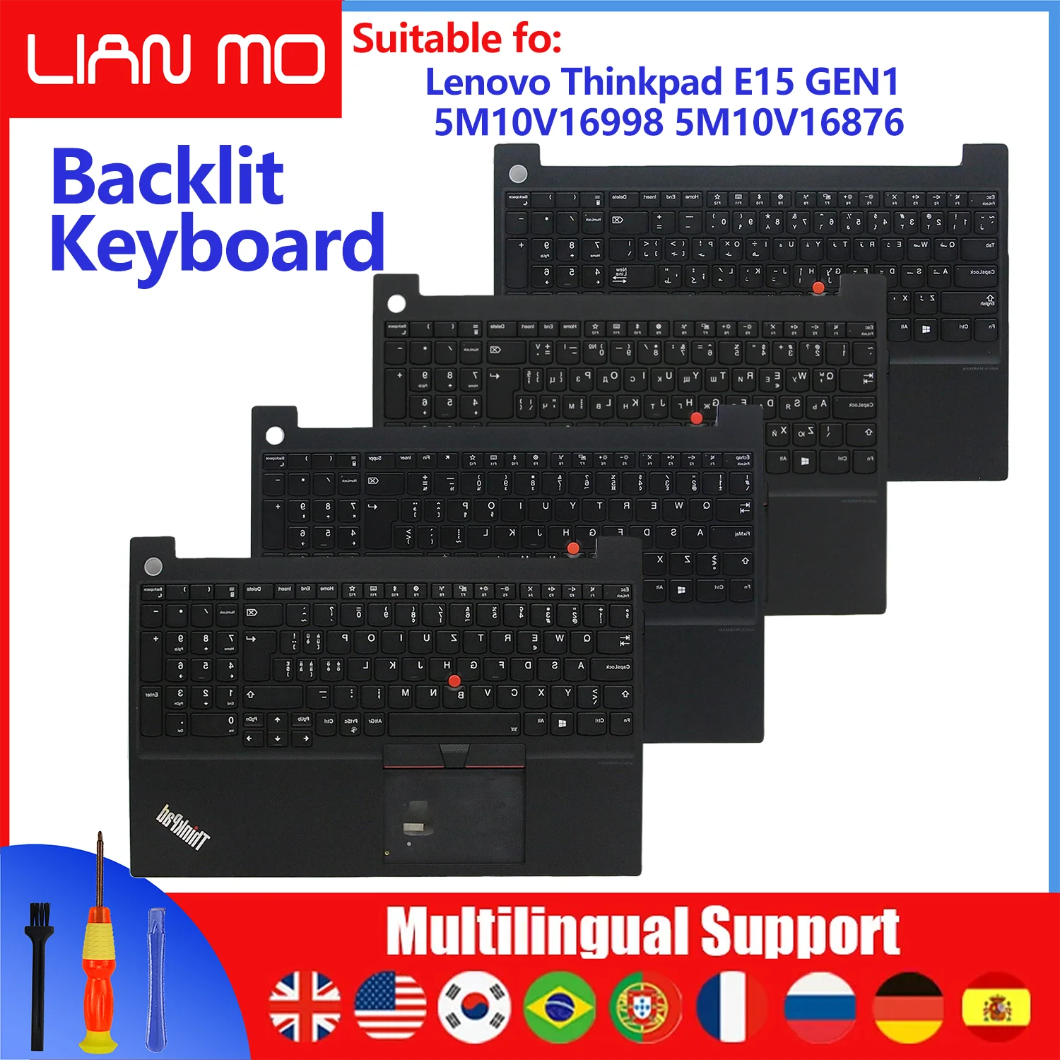 Korean/Latin Spanish/Norwegian/Nordic/Portuguese layout for Lenovo Thinkpad E15 GEN1 5M10V16998 C-shell backlight keyboard