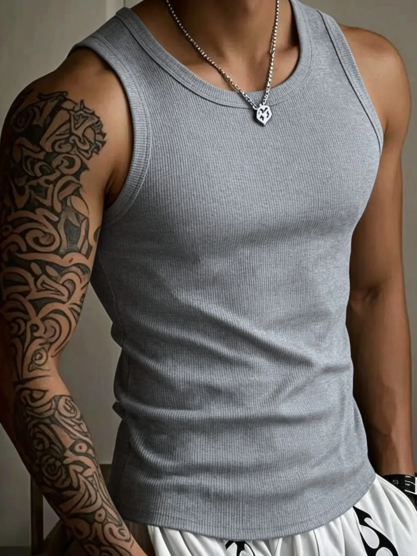 Male Street Sport Tight Vest Casual Trendy Thread Tank Top Retro Fitness Sportswear Summer Comfy Sleeveless Clothes Daily Tee