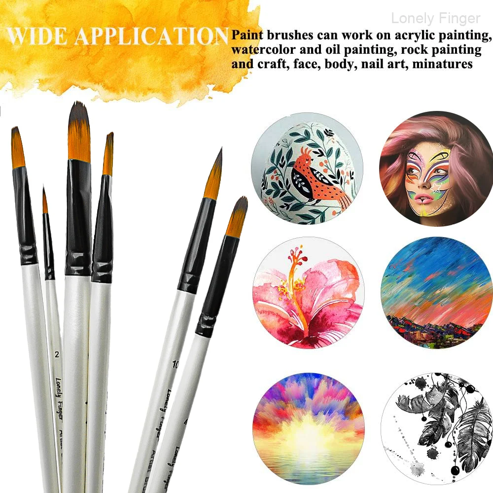 مجموعة فرش طلاء أكريليك مكونة من 6 قطع من أطراف النايلون المختلفة لمجموعات الرسم الاحترافية لزيت الأكريليك والألوان المائية