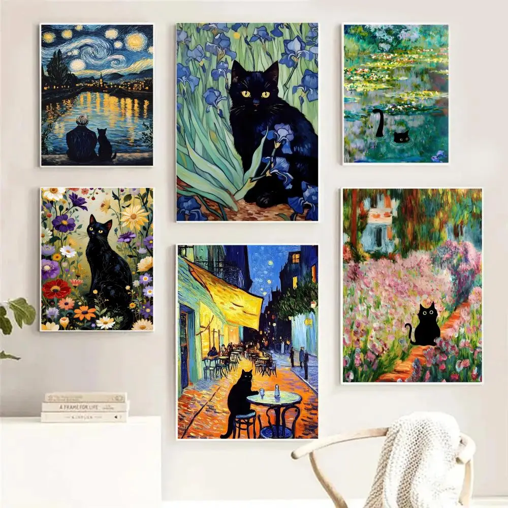 1PC--Cat V-Van G-Gogh Sunflowers Painting Calligraphy HD Print Canvas Poster Wall Mural Art Poster Photos for Living Room Hom