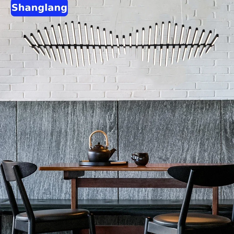 Lefan Living Room Lamp Modern Simple Designer Restaurant Chandelier Lighting Simple Linear Fishbone Shape Office Strip Lamp