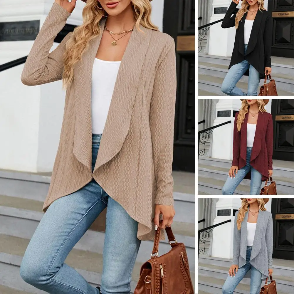 Women Cardigan Stylish Women's Fall Spring Cardigan Loose Irregular Open Stitch Lapel Knitted Soft Solid Color for Occasions