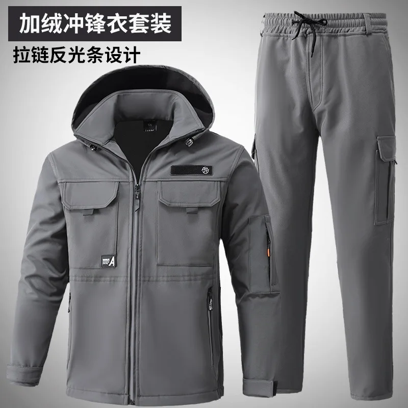 Autumn and Winter Velvet Waterproof Windproof Warm Storm Jacket Soft Shell Suit Men and Women Fishing Outdoor Suit