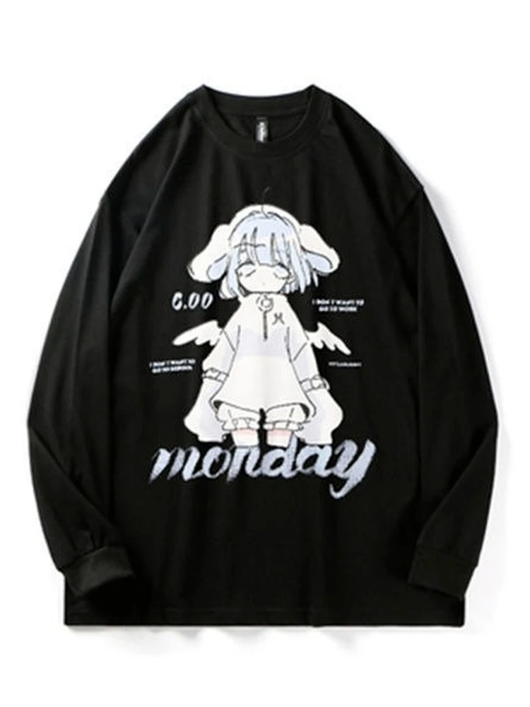 Harajuku Anime Girl Design Sweatshirts Couples Kawaii Hoodie Comfortable Creative Top All-Match Comfortable Streetwear Womens