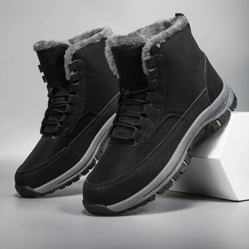 Botas de invierno para hombre con piel, botas de nieve cálidas para hombre, caza, senderismo, Camping, escalada, botas de trabajo para hombre, botines altos antideslizantes para hombre