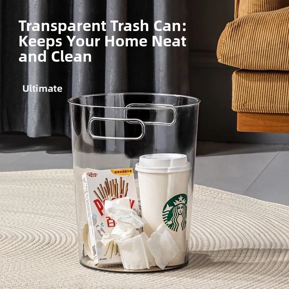 

Nordic Style Transparent Large Capacity Trash Can Handheld Living Room Waste Paper Basket Simple Creative Home Use Trash Can