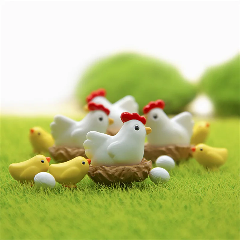 10 Pieces Hen Chicken Chick Egg Nest Small Statue Figurine Micro Crafts Ornament