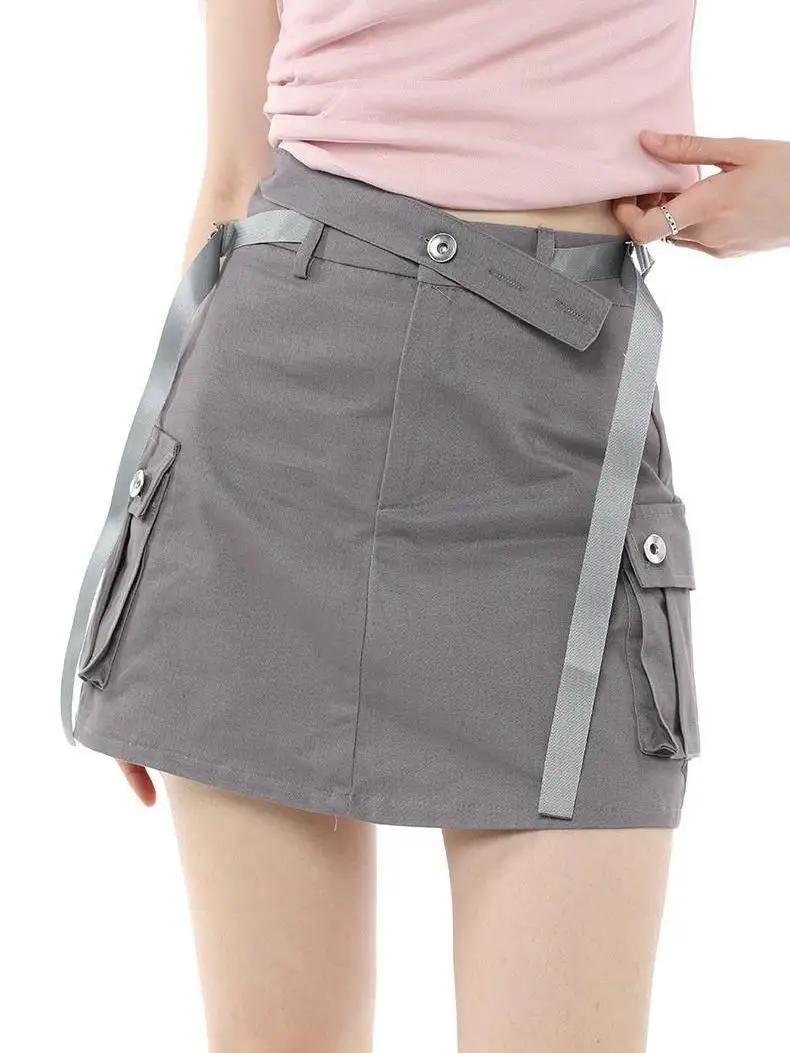 

Skirts for Woman High Waisted Cargo Pocket Elastic Waist Casual Retro Spice Girl Design Hip Wrap Mini Skirt