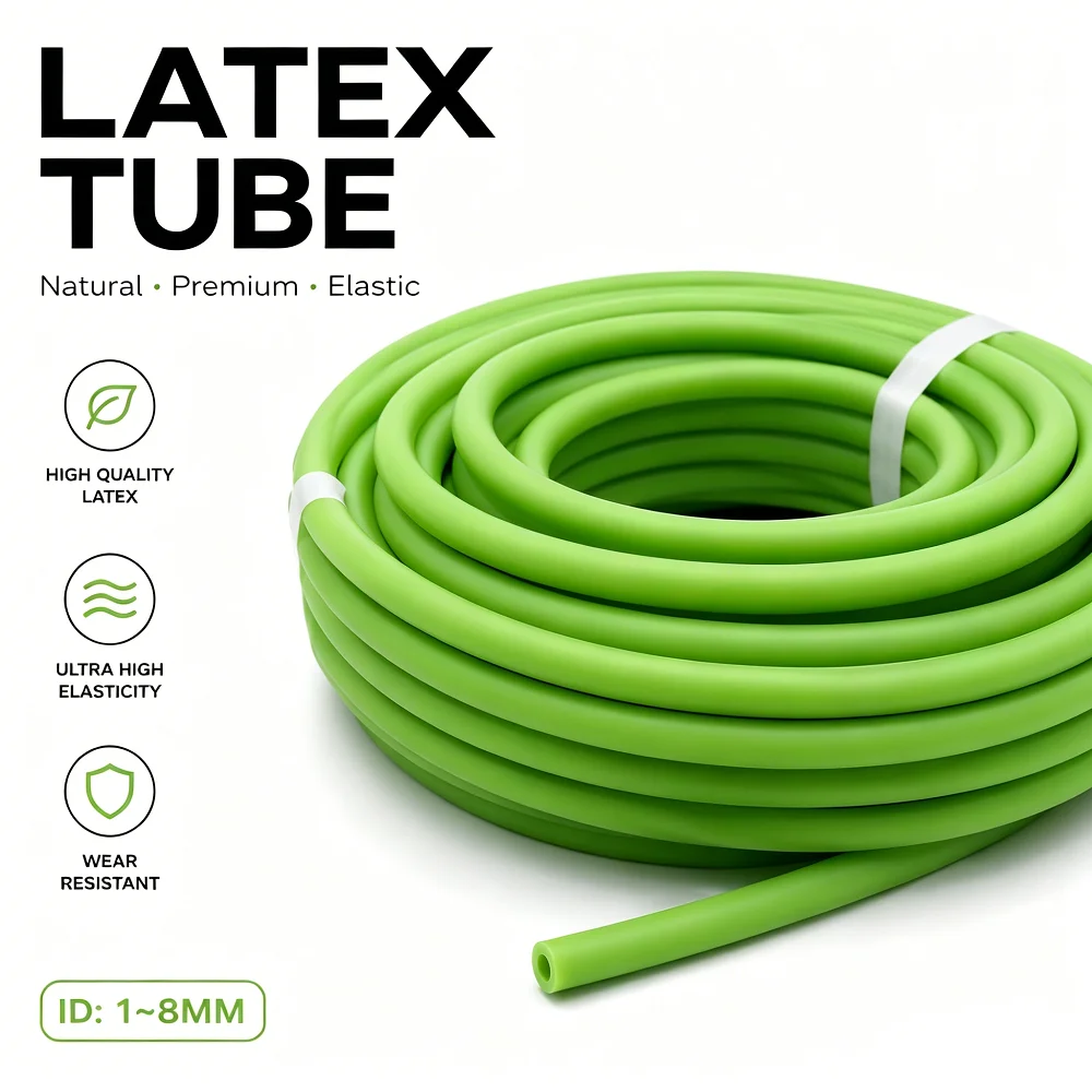 

Bright Green Latex Rubber Hose High Elasticity Shock Cord ID 1-8mm for Industrial，Slingshot ，Fitness Resistance Bands，DIY