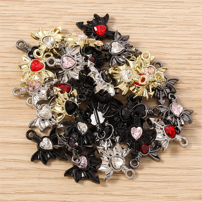 5 Stück 15 x 17 mm niedliche Kristall-Metall-Herz-Flügel-Charms-Anhänger für die Herstellung von Halsketten, Ohrringen, Armbändern, DIY-Handwerk, Schmuckzubehör – Detail 22