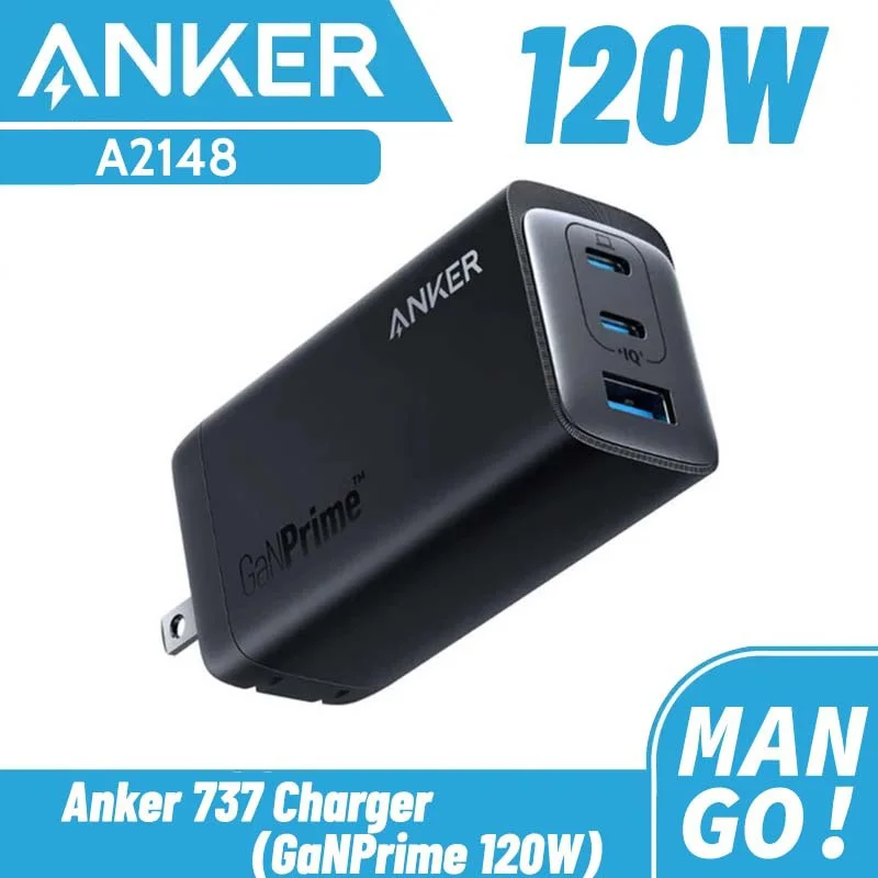 Anker 120W Charger 737 USB C GaNPrime PPS 3-Port Fast Compact Foldable Wall Charger for MacBook Pro/Air, iPad Pro, iPhone 15/Pro