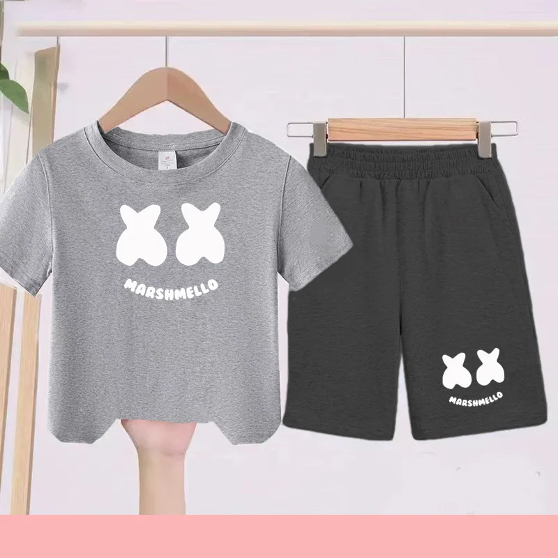Children's Sportswear Set - Brand White T-shirt + Shorts Set with Letter Pattern - Suitable for Ages 3 to 13 Breathable Clothing