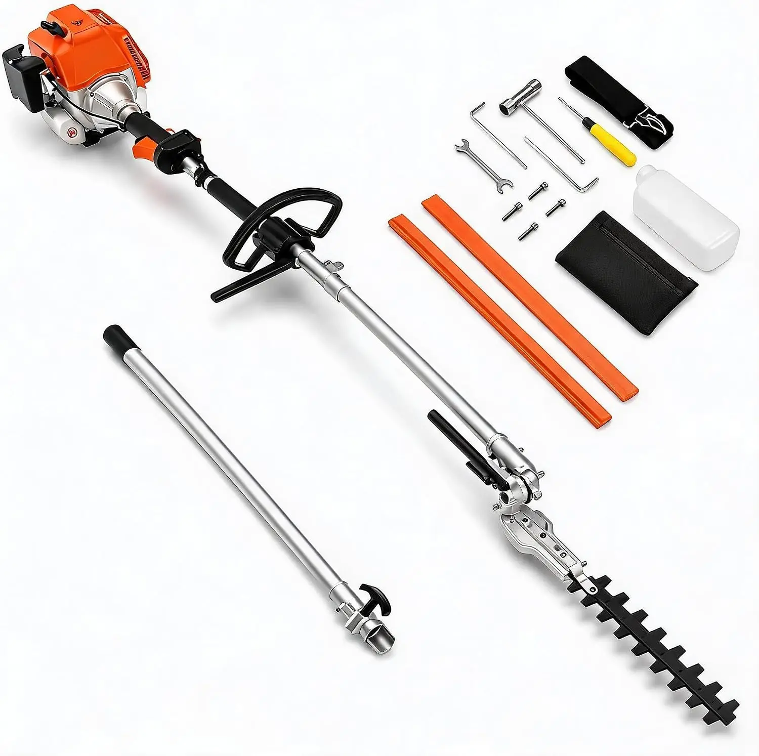 Tacleekii Gas Hedge Trimmer 2 Cycle Engine 24 Inch Dual Action Blade Multi Tool 43CC Engine Options Long Reach Shaft,Anti Vibration Handle,Hedge Care,Yard Landscaping