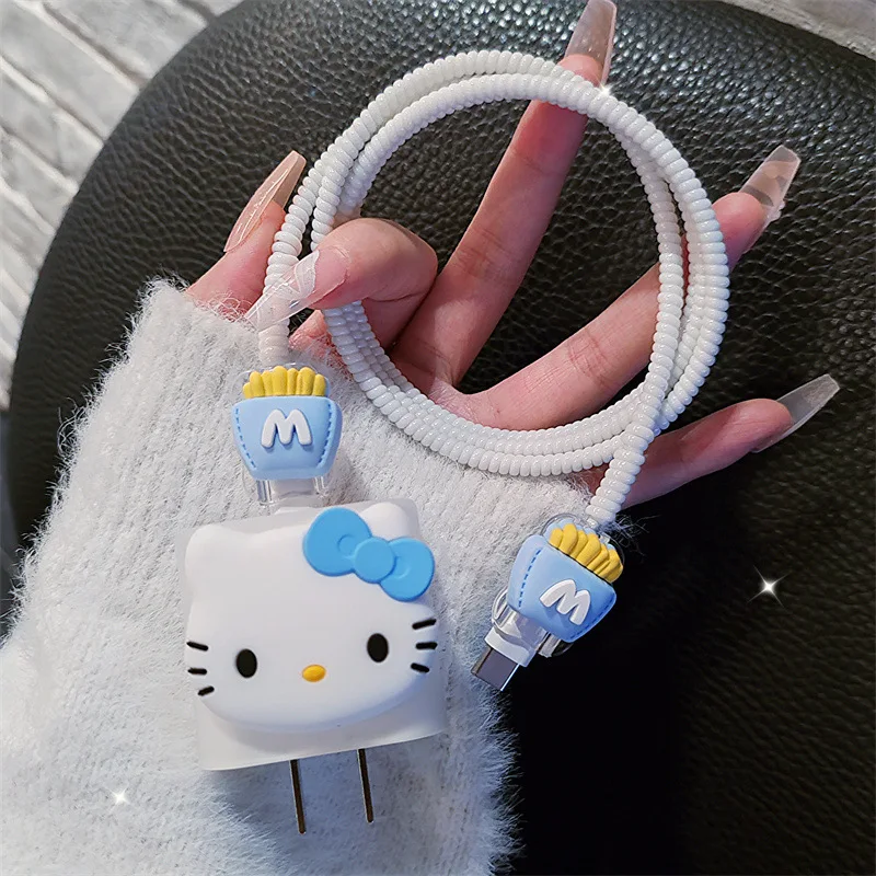 

4Pcs/set Kawaii Cartoon Sanrio Hello Kitty Data Cable Protective Sleeve 18W 20W Protector For Iphone Charger Cover Accessories