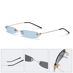 Narrow Sunglasses Men Rimless Summer  Red Blue Black Rectangular Sun Glasses For Women Small Face Hot Selling