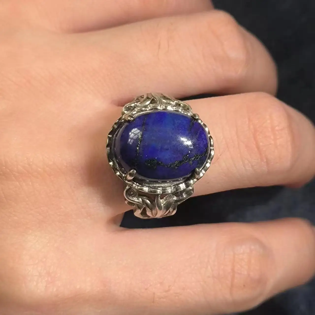 

1pcs/lot natural stone crystal lapis lazuli ring S925 silver openwork love vine blue Ladies Jewelry fashionable romantic taki